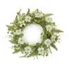 Melrose International Mixed Pincushion Floral Wreath 22"d - White, Green