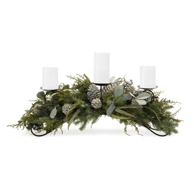 Melrose International Mixed Pine Candle Holder Centerpiece 32"l - Green, Brown