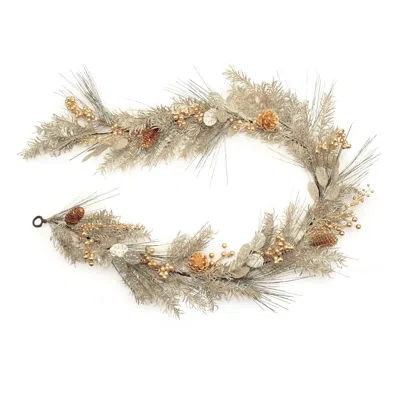 Melrose International Mixed Pine Eucalyptus Berry Garland 6'l - Gold, Gray
