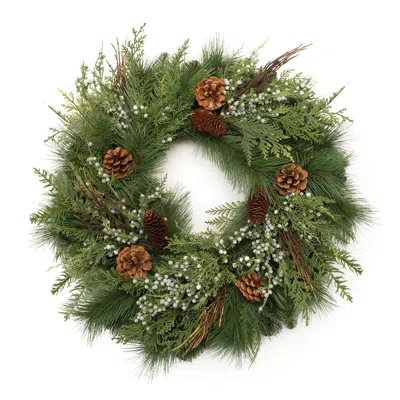 Melrose International Mixed Pine Juniper And Pincone Wreath 24"d - Green, Brown