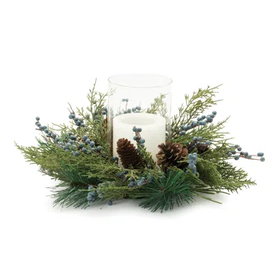 Melrose International Mixed Pine Juniper Candle Holder 19"d - Blue, Green