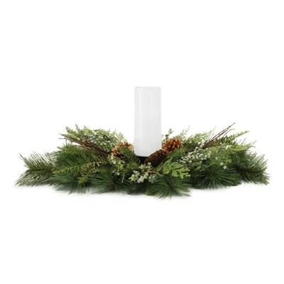 Melrose International Mixed Pine Juniper Candle Holder 28"l - Green, Brown