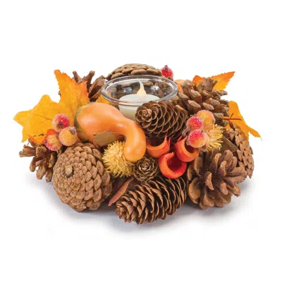 Melrose International Mixed Pinecone Berry Votive Holder (set Of 6) - Brown, Orange