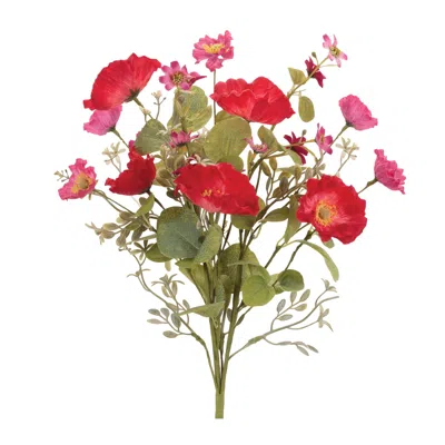 Melrose International Mixed Poppy Floral Bush (set Of 4) - Red, Green