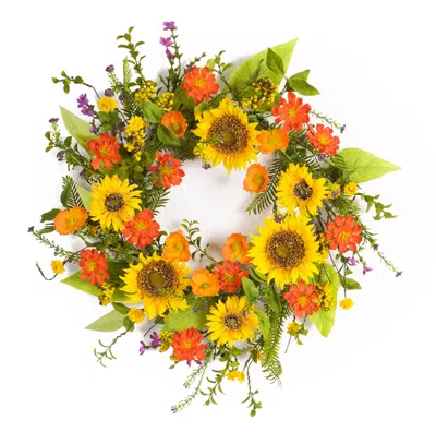 Melrose International Mixed Sunflower Floral Wreath 22"d - Multi
