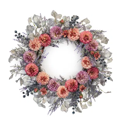 Melrose International Mixed Zinnia Floral Wreath 24"d - Purple, Pink, Green