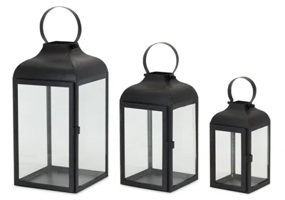 Melrose International Modern Black Metal Lantern (set Of 3) - Black, Clear