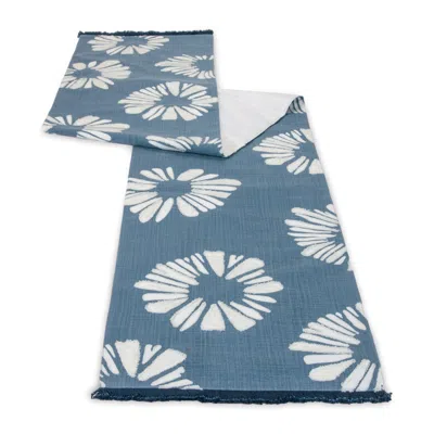 Melrose International Modern Floral Table Runner 72"l - White, Blue