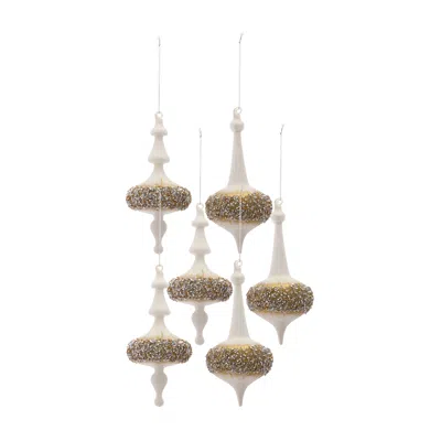 Melrose International Modern Glass Finial Ornament With Gold Bead Accent (set Of 6) - White; Gold; Silver
