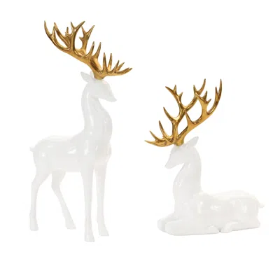 Melrose International Modern Holiday Deer With Gold Antler Accent (set Of 2) - White, Gold