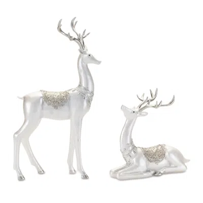 Melrose International Modern Holiday Reindeer Figurine (set Of 2) - Silver