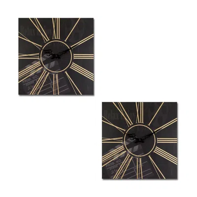 Melrose International Modern Movie Theatre Wall Clock (set Of 2) 15.5"sq - Black, Gold