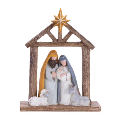 Melrose International Modern Nativity Arch With Farm Animals 10"h - Brown, Blue