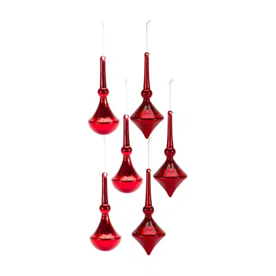 Melrose International Modern Red Finial Drop Ornament (set Of 6) - Red