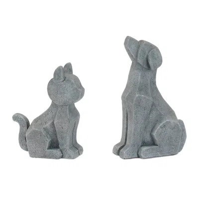 Melrose International Modern Sitting Dog And Cat Figurine (set Of 4) - Gray