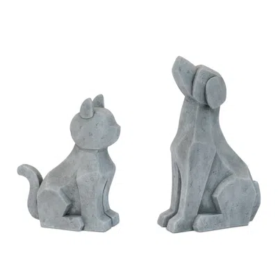 Melrose International Modern Sitting Dog And Cat Statue (set Of 2) - Gray
