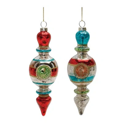 Melrose International Multicolor Mercury Glass Reflector Drop Ornament (set Of 12) In Brown;blue;white