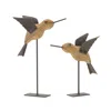 Melrose International Natural Fir Wood Bird Figurine With Rustic Metal Accents (set Of 2) - Brown, Black In Multi