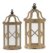 Melrose International Natural Wood Hexagon Lantern With Curved Top (set Of 2) - Brown, Black