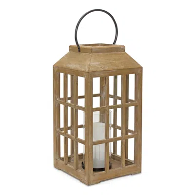 Melrose International Natural Wooden Lantern With Glass Hurricane - Black, Brown