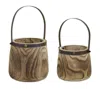 Melrose International Natural Wooden Pail Planter With Metal Handle Accent (set Of 2) - Brown