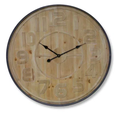 Melrose International Natural Wooden Wall Clock With Metal Frame 31.5"d - Brown, Black