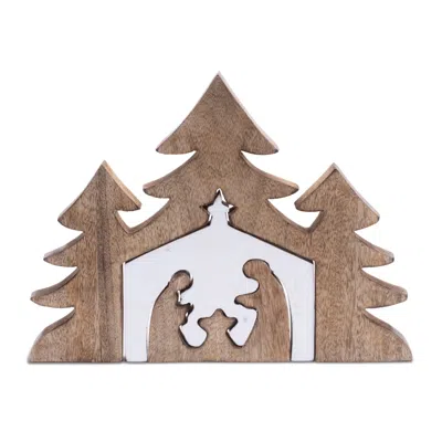 Melrose International Nesting Wood Nativity Display 12"l - Brown, White