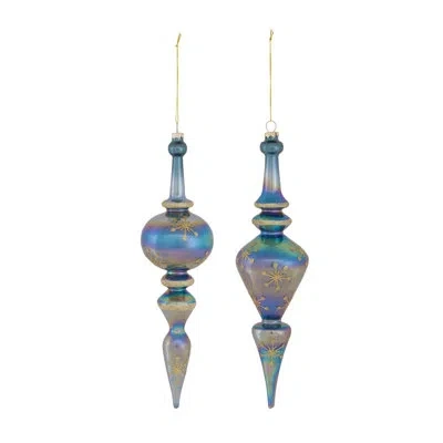 Melrose International No Pattern Finial Ornament In Blue