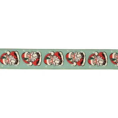 Melrose International Nostalgic Santa Print Wired Ribbon (set Of 2) - Green, Red, White