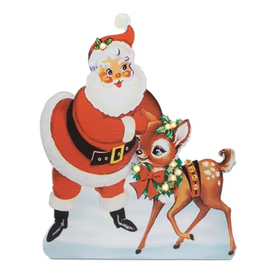 Melrose International Nostalgic Santa With Deer Led Display 24"h - Red, White, Brown