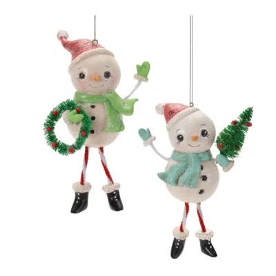 Melrose International Nostalgic Snowman Ornament (set Of 12) - White, Red, Green