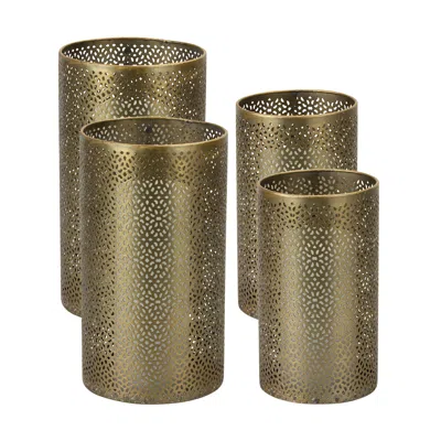 Melrose International Ornamental Punched Metal Candle Holder (set Of 4) - Gold