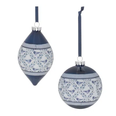 Melrose International Ornate Bird Print Ornament (set Of 6) - Blue, White