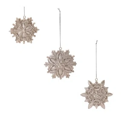 Melrose International Ornate Champagne Snowflake Ornament (set Of 12) In Gray