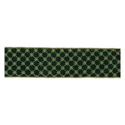 Melrose International Ornate Diamond Pattern Wired Ribbon (set Of 2) - Green, Gold