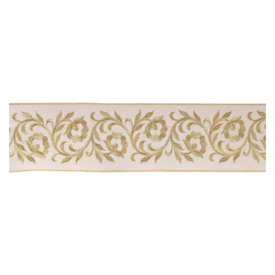 Melrose International Ornate Embroidered Leaves Wired Ribbon 4" X 5 Yds. - Beige, Green