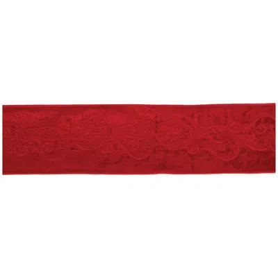 Melrose International Ornate Embroidered Wired Ribbon 4" X 5 Yds. - Red