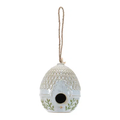 Melrose International Ornate Porcelain Birdhouse (set Of 2) - White, Beige