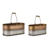 Melrose International Oval Metal Bucket With Handle (set Of 2) - Silver, Bronze