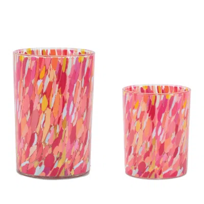 Melrose International Painted Glass Candle Holder (set Of 2) - Pink, Red