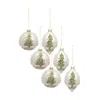 Melrose International Painted Snowy Pine Tree Ball Ornament (set Of 6) - Green; Gold; Silver