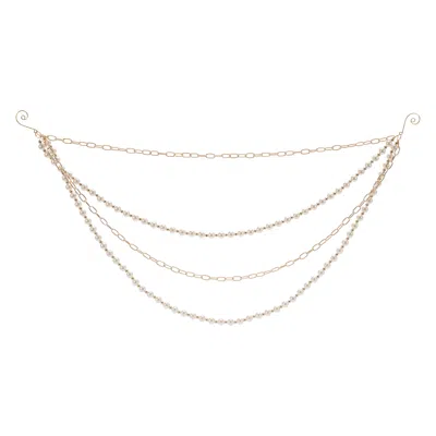 Melrose International Pearl Bead And Chain Link Garland (set Of 2) - White, Gold