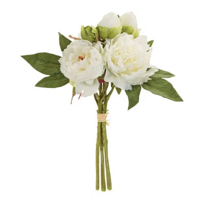 Melrose International Peony Floral Bundle (set Of 2) - White, Green