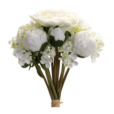 Melrose International Peony Hydrangea Floral Bouquet (set Of 6) - White, Green