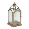 Melrose International Pewter Metal Lantern With Ornate Glass 16"h - Pewter