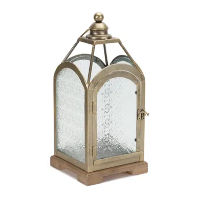 Melrose International Pewter Metal Lantern With Ornate Glass 16"h - Pewter