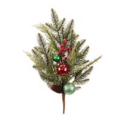 Melrose International Pine And Ball Ornament Spray (set Of 2) - Green, Red
