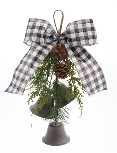 Melrose International Pine And Bell Bow Drop (set Of 6) - Green; Black
