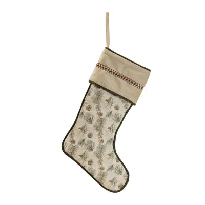 Melrose International Pine And Pinecone Print Stocking 20"h - Beige, Green