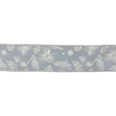 Melrose International Pine And Pinecone Print Wired Ribbon (set Of 2) - Blue, Gray